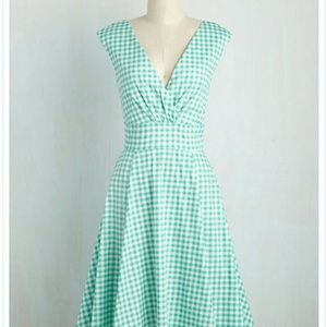 Collectif Brand teal gingham tea length dress.